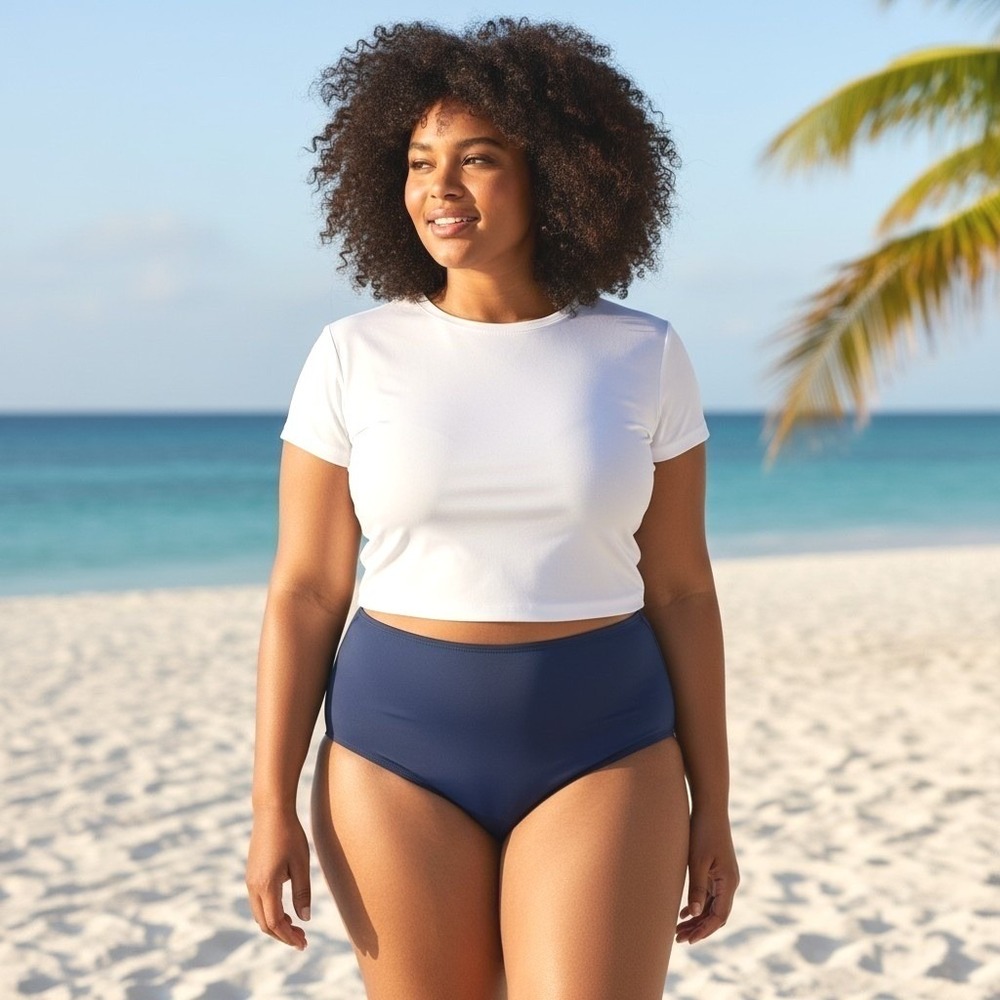 Kathy Ireland High Waisted Swim Bottoms Navy Blue Size XXL Womens Swimwear